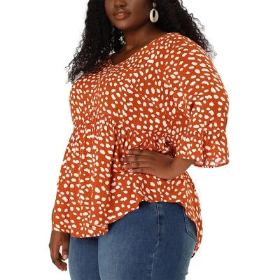 Agnes Orinda Women's Plus Size Fashion Outfits V Neck 3/4 Flounce Sleeve Babydoll Blouses 8 Agnes Orinda Women's Plus Size Fashion Outfits V Neck 3/4 Flounce Sleeve Babydoll Blouses - Image 6