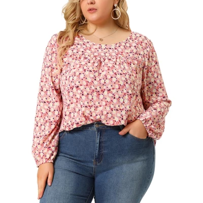 Agnes Orinda Women's Plus Size Ditsy Floral Elastic Cuff Peasant Blouses 8 Agnes Orinda Women's Plus Size Ditsy Floral Elastic Cuff Peasant Blouses - Image 6