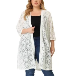 Agnes Orinda Women's Plus Size Lace Open Front 3/4 Sleeve Long Cardigans -Agnes Orinda GUEST d2ff2f6e 184e 4778 8ad2 8df0f6eba29a