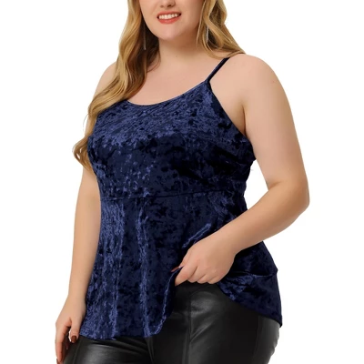 Agnes Orinda Women's Plus Size Velvet Adjustable Strap Peplum Camisole 10 Agnes Orinda Women's Plus Size Velvet Adjustable Strap Peplum Camisole - Image 8