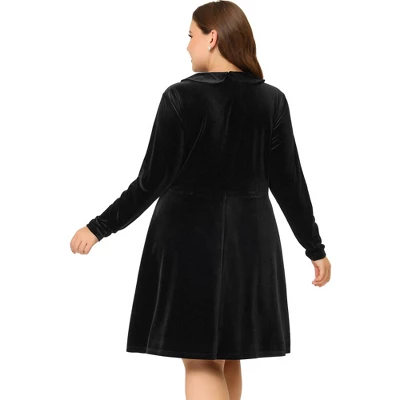 Agnes Orinda Women's Plus Size Elegant Outfits Velvet Long Sleeve Peter Pan Collar Flare Midi Dress 5 Agnes Orinda Women's Plus Size Elegant Outfits Velvet Long Sleeve Peter Pan Collar Flare Midi Dress - Image 3