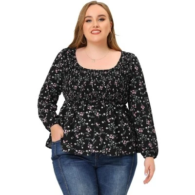 Agnes Orinda Women's Plus Size Blouses Smock Waist Square Neck Floral Peplum Tops 4 Agnes Orinda Women's Plus Size Blouses Smock Waist Square Neck Floral Peplum Tops - Image 2