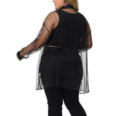 Agnes Orinda Women's Plus Size Mesh Sheer Long Sleeve Button Down See Through Shirts 5 Agnes Orinda Women's Plus Size Mesh Sheer Long Sleeve Button Down See Through Shirts - Image 3