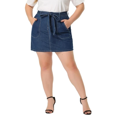 Agnes Orinda Women's Plus Size Denim Detachable Tie Button Front Mini Skirts With Pocket 7 Agnes Orinda Women's Plus Size Denim Detachable Tie Button Front Mini Skirts With Pocket - Image 5