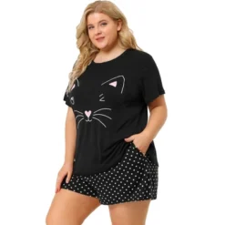 Agnes Orinda Women's Plus Size Comfort Cute Cat Print Short Sleeve Pajama Set -Agnes Orinda GUEST d50edec8 b28e 413d 8867 03e7d5213cd1