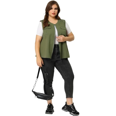 Agnes Orinda Women's Plus Size Anorak Jacket Zip Up Lightweight Sleeveless Utility Vest 4 Agnes Orinda Women's Plus Size Anorak Jacket Zip Up Lightweight Sleeveless Utility Vest - Image 2