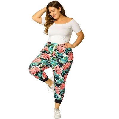 Agnes Orinda Women's Plus Size Adjustable Elastic Waist Pockets Tropical Harem Jogger Pants 11 Agnes Orinda Women's Plus Size Adjustable Elastic Waist Pockets Tropical Harem Jogger Pants - Image 9