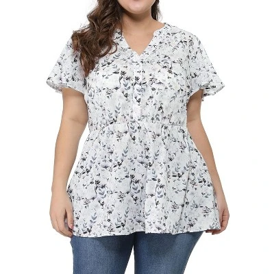 Agnes Orinda Women's Plus Size Peplum V Neck Smocked Waist Floral Chiffon Blouse 3 Agnes Orinda Women's Plus Size Peplum V Neck Smocked Waist Floral Chiffon Blouse