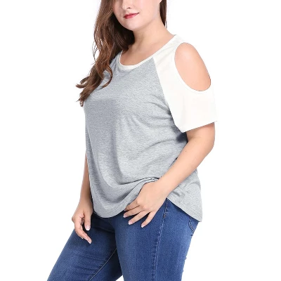 Agnes Orinda Women Plus Size Contrast Raglan Sleeves Cold Shoulder Tee 5 Agnes Orinda Women Plus Size Contrast Raglan Sleeves Cold Shoulder Tee - Image 3