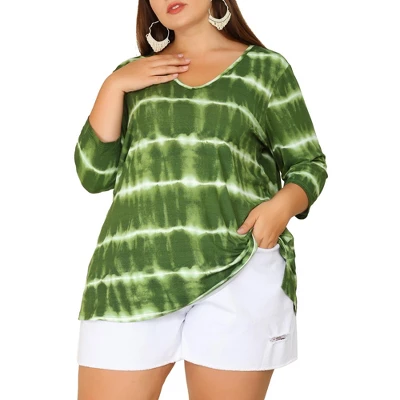 Agnes Orinda Women's Plus Size Tie Dye Side Slit 3/4 Sleeve Stripe V Neck Blouses 12 Agnes Orinda Women's Plus Size Tie Dye Side Slit 3/4 Sleeve Stripe V Neck Blouses - Image 10