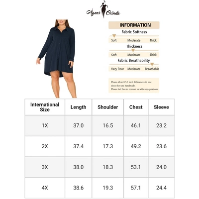 Agnes Orinda Women's Plus Size Solid Long Sleeve Button Down V-Neck Pajama Sleep Shirts 7 Agnes Orinda Women's Plus Size Solid Long Sleeve Button Down V-Neck Pajama Sleep Shirts - Image 5
