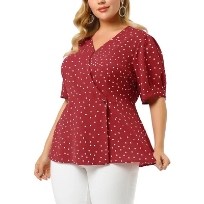 Agnes Orinda Women's Plus Size Polka Dots V Neck Short Sleeve Wrap Peplum Blouse 9 Agnes Orinda Women's Plus Size Polka Dots V Neck Short Sleeve Wrap Peplum Blouse - Image 7