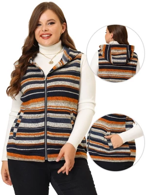 Agnes Orinda Plus Size Jacket For Women Pullover Zip Up Stripe Printed Sleeveless Knit Boho Vest Hoodie 3 Agnes Orinda Plus Size Jacket For Women Pullover Zip Up Stripe Printed Sleeveless Knit Boho Vest Hoodie