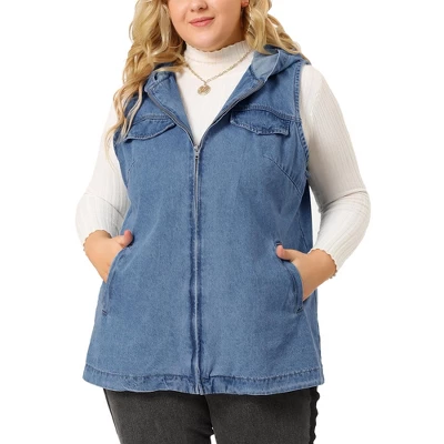 Agnes Orinda Women's Plus Size Hoodie Zipper Up Pocket Denim Sleeveless Jacket Vest 8 Agnes Orinda Women's Plus Size Hoodie Zipper Up Pocket Denim Sleeveless Jacket Vest - Image 6