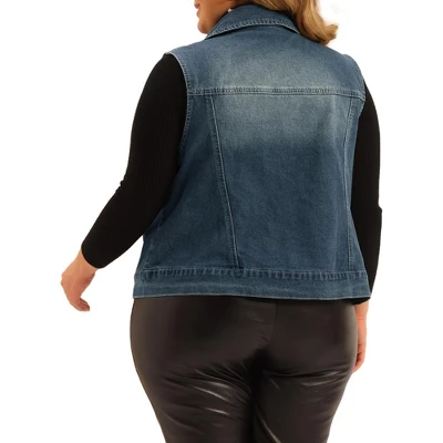 Agnes Orinda Women's Plus Size Zip Up Washed Denim Motorcycle Sleeveless Jean Vest 5 Agnes Orinda Women's Plus Size Zip Up Washed Denim Motorcycle Sleeveless Jean Vest - Image 3