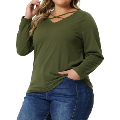 Agnes Orinda Women's Plus Size Cross V Neck Casual Fashion Long Sleeves Blouses 7 Agnes Orinda Women's Plus Size Cross V Neck Casual Fashion Long Sleeves Blouses - Image 5