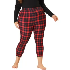 Agnes Orinda Women's Plus Size Trousers Casual Slim Plaid Skinny Pants