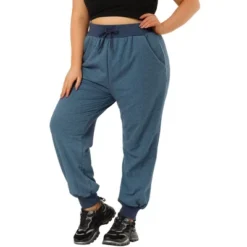 Agnes Orinda Women Plus Size Drawstring Waist Contrast Color Jogger Pants