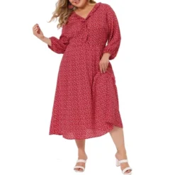 Agnes Orinda Women's Plus Size Casual Long Sleeve Sweetheart Print Midi Ruffle Dress -Agnes Orinda GUEST dae67ba9 e5a8 4415 8e42 80df7fbb8de6