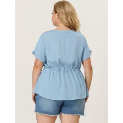 Agnes Orinda Women's Plus Size Drawstring Waist Button Down Chambray Blouse 11 Agnes Orinda Women's Plus Size Drawstring Waist Button Down Chambray Blouse -Agnes Orinda GUEST db6c8d52 0b59 4285 9417 464e23019e26