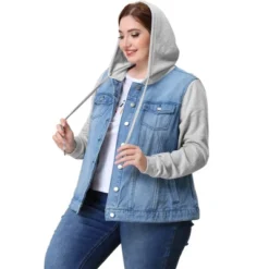 Agnes Orinda Women's Plus Size Denim Hood Drawstring Fall Winter Button Jean Jackets -Agnes Orinda GUEST dc541536 b264 45b8 9fa0 7807ba5d743b