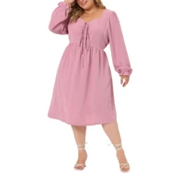 Agnes Orinda Women's Plus Size Midi Long Sleeve Sweetheart Bow Tie Swing Ruffle Babydoll Swiss Dots Boho Dress -Agnes Orinda GUEST dd112bfa f2a9 4708 8f54 788d531c78e1