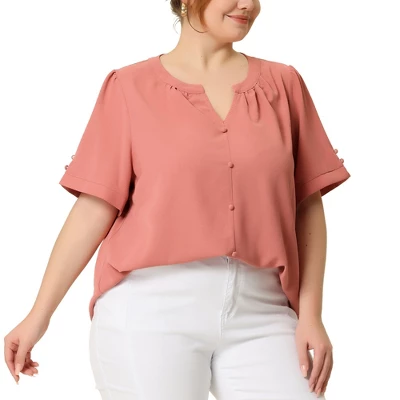 Agnes Orinda Women's Plus Size Dressy Ruched V Neck Short Sleeve Office Tops 3 Agnes Orinda Women's Plus Size Dressy Ruched V Neck Short Sleeve Office Tops
