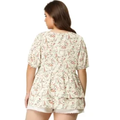 Agnes Orinda Women's Plus Size Blouse Floral Layered Flare Hem Casual Peplum Tops -Agnes Orinda GUEST de9331cc 88a2 4ff6 a005 3f0910f3d7e1