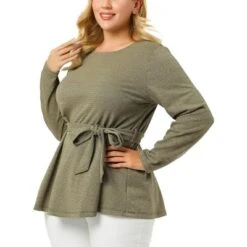 Agnes Orinda Women's Plus Size Houndstooth Formal Outfits Plaid Tie Waist Workear Blouses -Agnes Orinda GUEST debc33de 6be4 4132 ad6a 4acb5c5db345