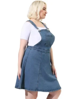 Agnes Orinda Women's Plus Size Denim Suspender Side Button Adjustable Strap Jeans Overall Jumper -Agnes Orinda GUEST df2801fb ea54 4429 b140 186da9f700de