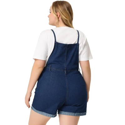 Agnes Orinda Women's Plus Size Denim Roll Ripped Raw Hem Overalls Shorts Rompers 5 Agnes Orinda Women's Plus Size Denim Roll Ripped Raw Hem Overalls Shorts Rompers - Image 3