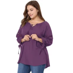 Agnes Orinda Women's Plus Size Long Sleeve Tie Winter Trendy Basic Tunic Blouse -Agnes Orinda GUEST e02479aa b347 4353 849e 50ae88e95950