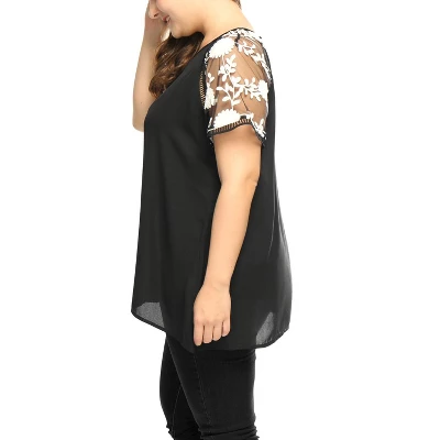 Agnes Orinda Women Plus Size Crochet Mesh Panel Sheer Raglan Sleeves Top 5 Agnes Orinda Women Plus Size Crochet Mesh Panel Sheer Raglan Sleeves Top - Image 3