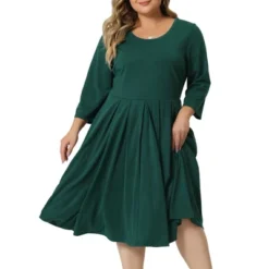 Agnes Orinda Women's Plus Size 3/4 Sleeve Round Neck With Pocket Flowy Dress -Agnes Orinda GUEST e1b89419 5494 4099 86b3 5185b91d8254