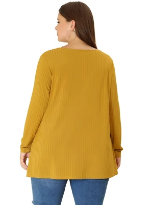Agnes Orinda Women's Plus Size Plain Casual Split Side Long Sleeve Top 5 Agnes Orinda Women's Plus Size Plain Casual Split Side Long Sleeve Top - Image 3