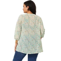 Agnes Orinda Women's Plus Size Chiffon 3/4 Sleeve V Neck Floral Tie Neck Blouses -Agnes Orinda GUEST e3dc3829 7bd2 4430 9c9c 0bac86408c3c