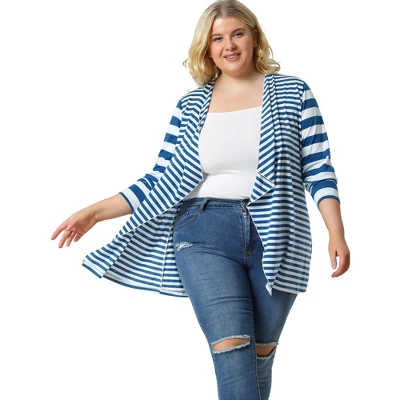 Agnes Orinda Women Plus Size Open Front Lightweight Striped Cardigan 10 Agnes Orinda Women Plus Size Open Front Lightweight Striped Cardigan - Image 8