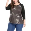 Agnes Orinda Women's Plus Size 3/4 Raglan Sleeves Floral Dressy Casual Peasant Tops