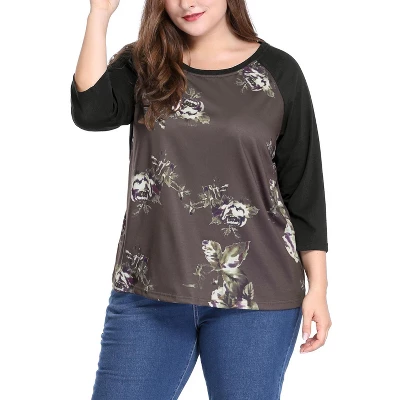 Agnes Orinda Women's Plus Size 3/4 Raglan Sleeves Floral Dressy Casual Peasant Tops 3 Agnes Orinda Women's Plus Size 3/4 Raglan Sleeves Floral Dressy Casual Peasant Tops