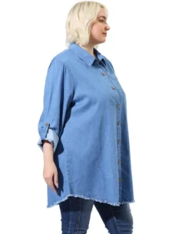 Agnes Orinda Women's Plus Size Lightweight Button Down Denim Long Sleeve Shirt Jacket -Agnes Orinda GUEST e49ff71c 63d1 4dd9 816b 26401cb027dd