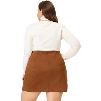 Agnes Orinda Women's Plus Size Faux Suede Printed Side Buttons Bodycon Mini Skirt 5 Agnes Orinda Women's Plus Size Faux Suede Printed Side Buttons Bodycon Mini Skirt - Image 3