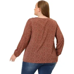 Agnes Orinda Women's Plus Size Chiffon Keyhole Long Sleeve Floral Top -Agnes Orinda GUEST e4d35dba 593a 4aad a542 f1bf275564c3