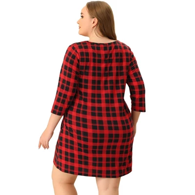 Agnes Orinda Women's Plus Size Knit 3/4 Sleeve Plaid Pajamas Sleepdress 5 Agnes Orinda Women's Plus Size Knit 3/4 Sleeve Plaid Pajamas Sleepdress - Image 3