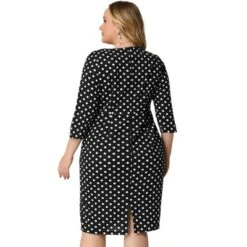 Agnes Orinda Women's Plus Size Formal Polka Dots 3/4 Sleeve Belt Bodycon Dress -Agnes Orinda GUEST e5a9932f 3d73 4eab 9841 bf30bb6824b6