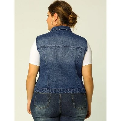Agnes Orinda Women's Plus Size Buttons With Two Chest Flap Pockets Denim Vests 6 Agnes Orinda Women's Plus Size Buttons With Two Chest Flap Pockets Denim Vests - Image 4