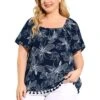 Agnes Orinda Women's Plus Size Blouse Floral Off Shoulder Tassel Hem Casual Top