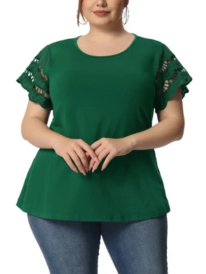 Agnes Orinda Women's Plus Size Lace Panel Elegant Work Short Sleeve Top 12 Agnes Orinda Women's Plus Size Lace Panel Elegant Work Short Sleeve Top - Image 10
