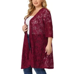 Agnes Orinda Women's Plus Size Lace Open Front 3/4 Sleeve Long Cardigans -Agnes Orinda GUEST e6c0a685 fd67 4764 aa2a 60d6320dd530
