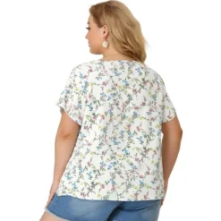 Agnes Orinda Women's Plus Size Floral Half Placket Short Sleeve Casual Pepium Blouse -Agnes Orinda GUEST e7edbd56 794e 43cf 8731 b28926e47387