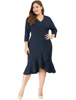 Agnes Orinda Women's Plus Size Cocktail V-neck Wrap Ruffled Midi Bodycon Dresses 16 Agnes Orinda Women's Plus Size Cocktail V-neck Wrap Ruffled Midi Bodycon Dresses -Agnes Orinda GUEST e8ce508e 4008 42b9 96dc 3711f5772066